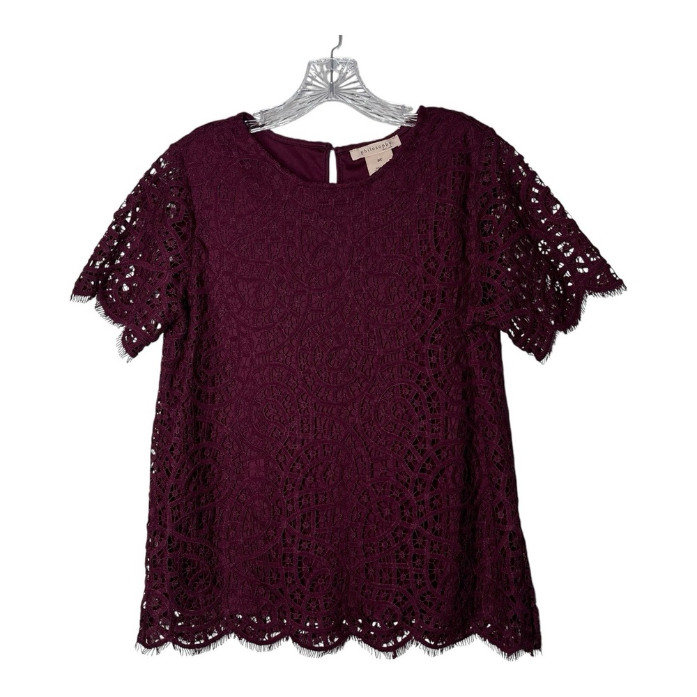 Philosophy Republic Clothing Plum Lace Short Sleeve Top Womens Size S‎